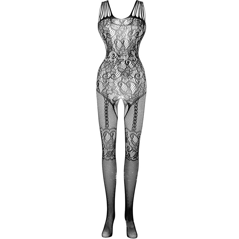 Body transparente con hombros descubiertos para mujer, traje de red de pesca de una pieza, de cintura baja, talla grande, 2024