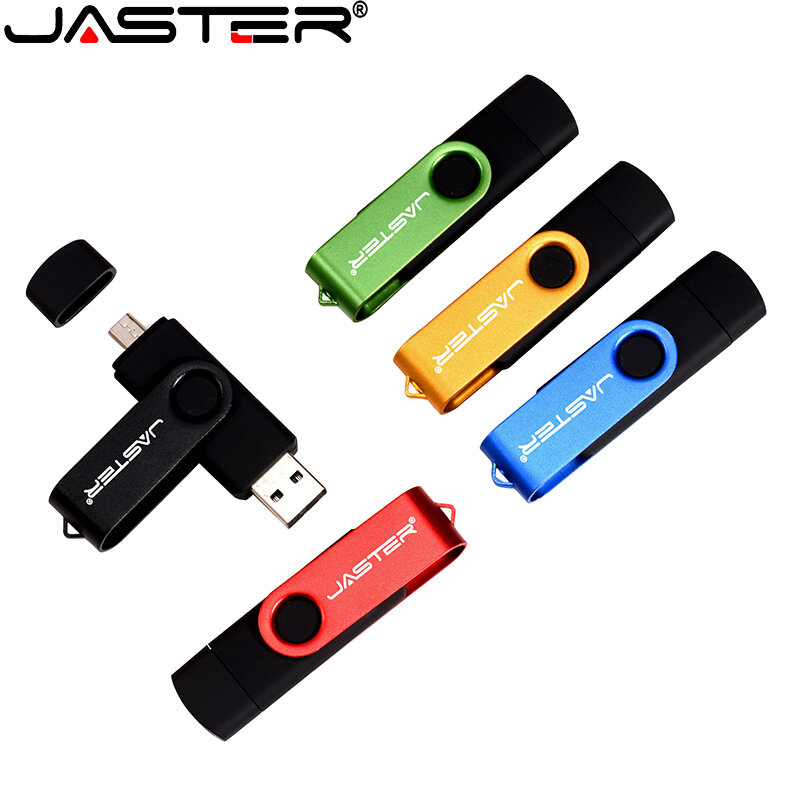 Jaster OTG USB ไดรฟ์ปากกาความเร็วสูง2.0แฟลชไดร์ฟ128GB 64GB 32GB 16GB 8GB ด้ามจับไมโคร USB สองชั้น