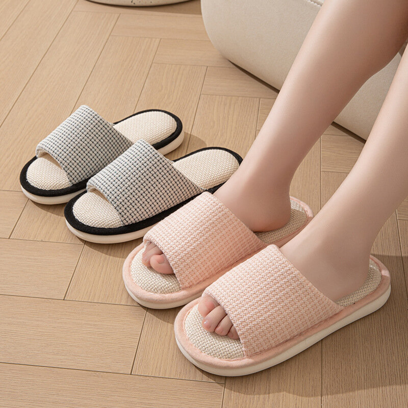Damskie bawełniane lniane pantofle oddychające wiosenne letnie buty damskie halowe antypoślizgowe krótkie obuwie do piętro domu