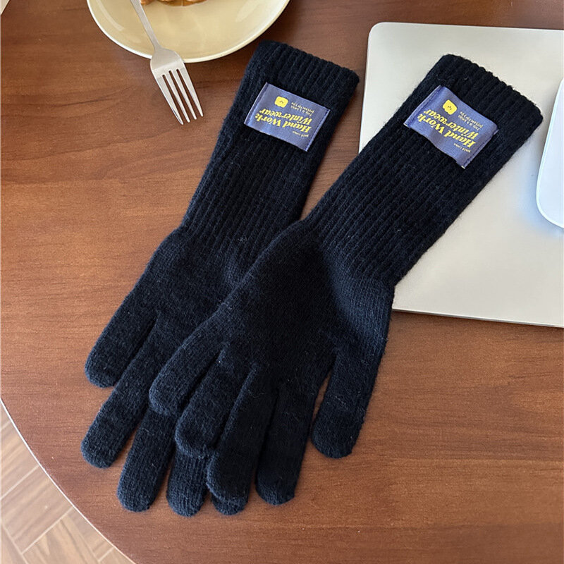 Ciepłe rękawiczki damskie koreańskie rękawiczki do ekranów dotykowych otwory na palce modne jednolity kolor rękawiczki z dzianiny rękawiczki do pracy zimą