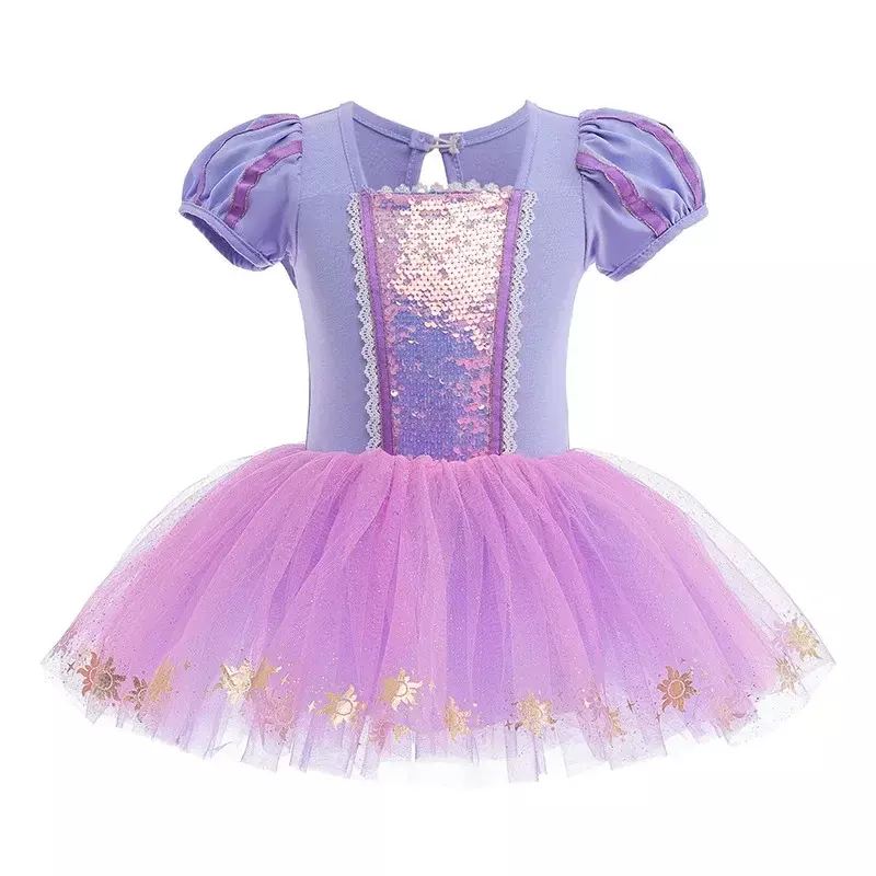 Purple Dress Kids Girl Mesh Tutu Ballet Dance Costume Sequins Gymnastics Leotard Ballerina Stage Performance Dancewear