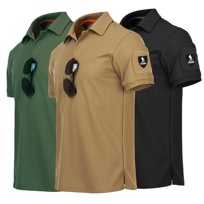 ผู้ชาย Quick Dry ปักเสื้อฤดูร้อนที่กำหนดเอง Plus ขนาดเสื้อผ้าทหารยุทธวิธี Plain Turn-Down เสื้อยืดกองทัพ
