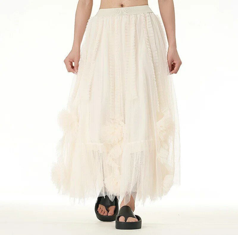 Women Mesh Skirt Evening Party Large Fluffy Hem With Elastic Waist Fashion Skirts Female 2024 Summer Clothing New