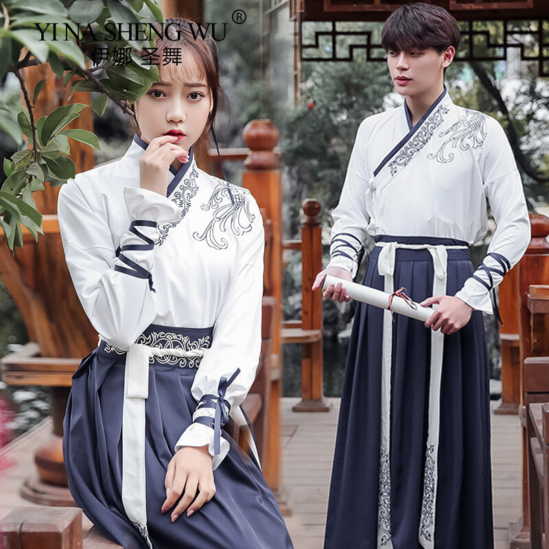Diário hanfu melhorado cross-collar cintura-comprimento saia masculina e feminina artes marciais desempenho grupo trajes trajes traje