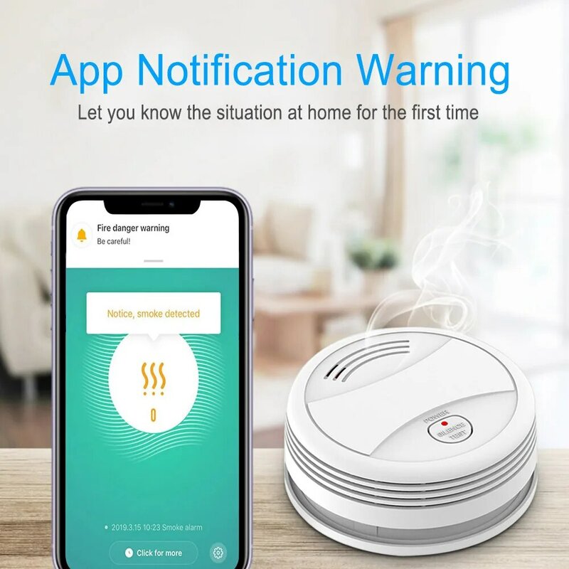 Tuya Smart Life-alarma de humo con WiFi, sistema de seguridad para el hogar, Detector de humo, protección contra incendios