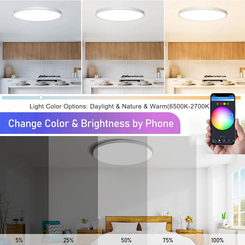Tuya Zigbee Inteligentna lampa sufitowa Led 24W RGBCW Ściemnialna lampa sufitowa Współpracuje z Alexa Google Assistant do sypialni wymaga koncentratora