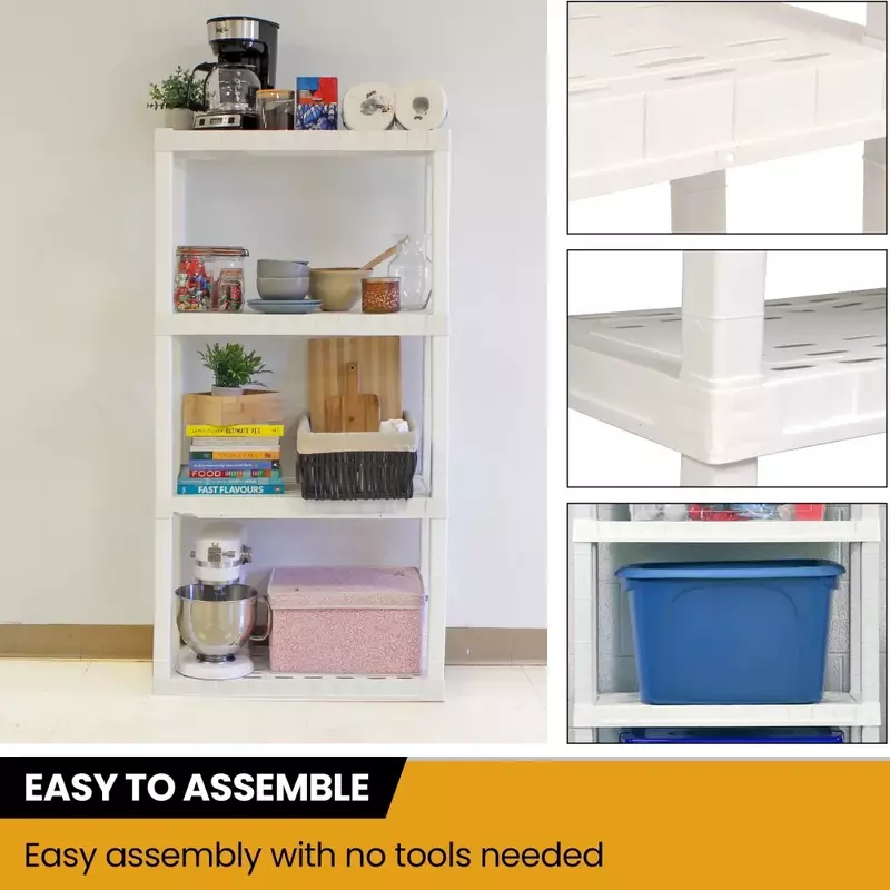 Hyper Tough 4-Tier Shelving Unit, W30 x D14 x H57" Multipurpose Home Storage Plastic Shelf Organizer, White