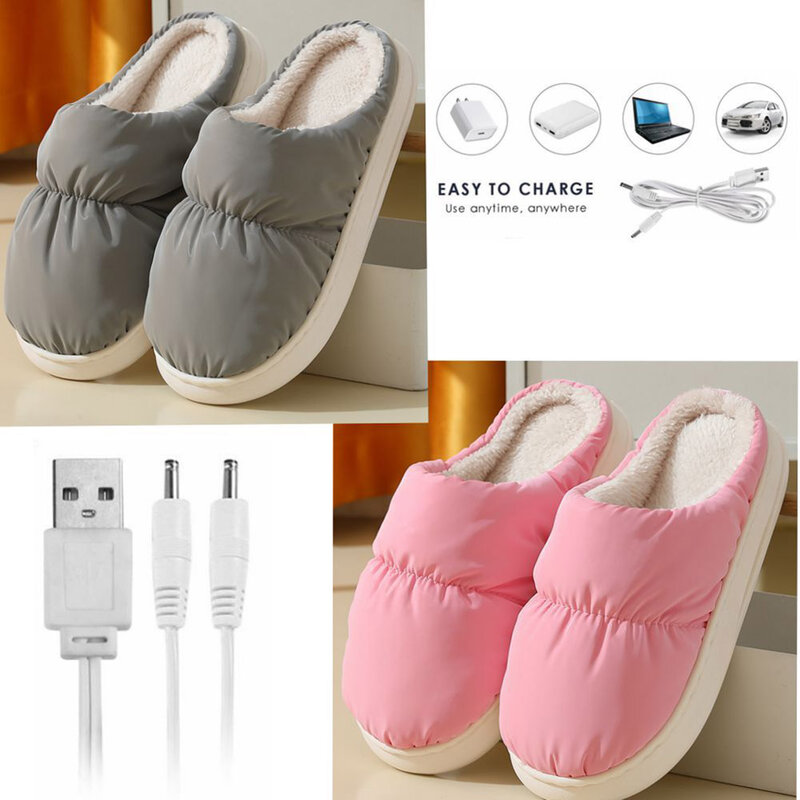 Chinelos aquecidas confortáveis e duráveis ficam quentes com USB, botas de aquecimento do pé, sapato de casa macio, chinelo de pelúcia, inverno