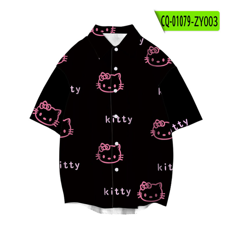 Sanrio-camisa con estampado de Hello Kitty para hombre y mujer, camisa de manga corta hawaiana, informal, a la moda, de verano, 2024