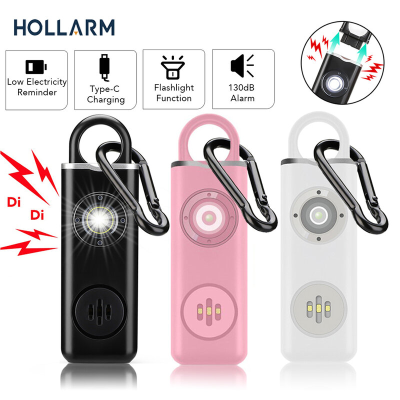 Hollarm-Alarme d'autodéfense avec lumière LED pour femme, porte-clés anti-attaque, anti-loup, SAC, sécurité, 130dB