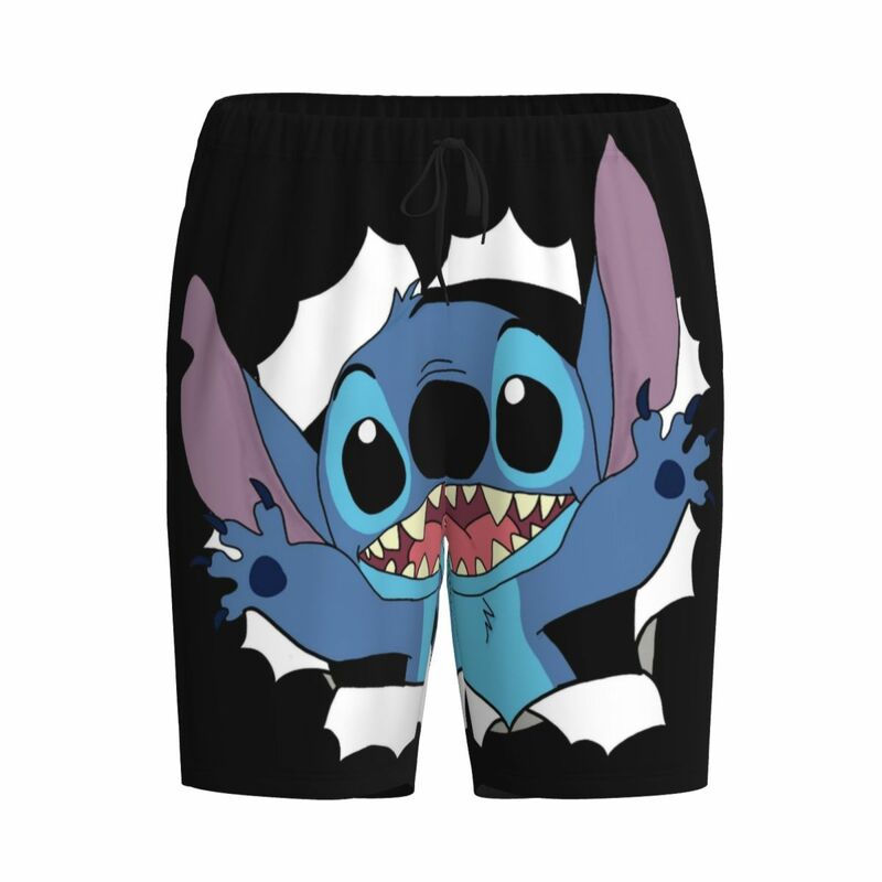 Custom Cartoon Stitch Pajama Bottoms Men's Lounge Sleep Shorts Stretch Sleepwear Pjs with Pockets