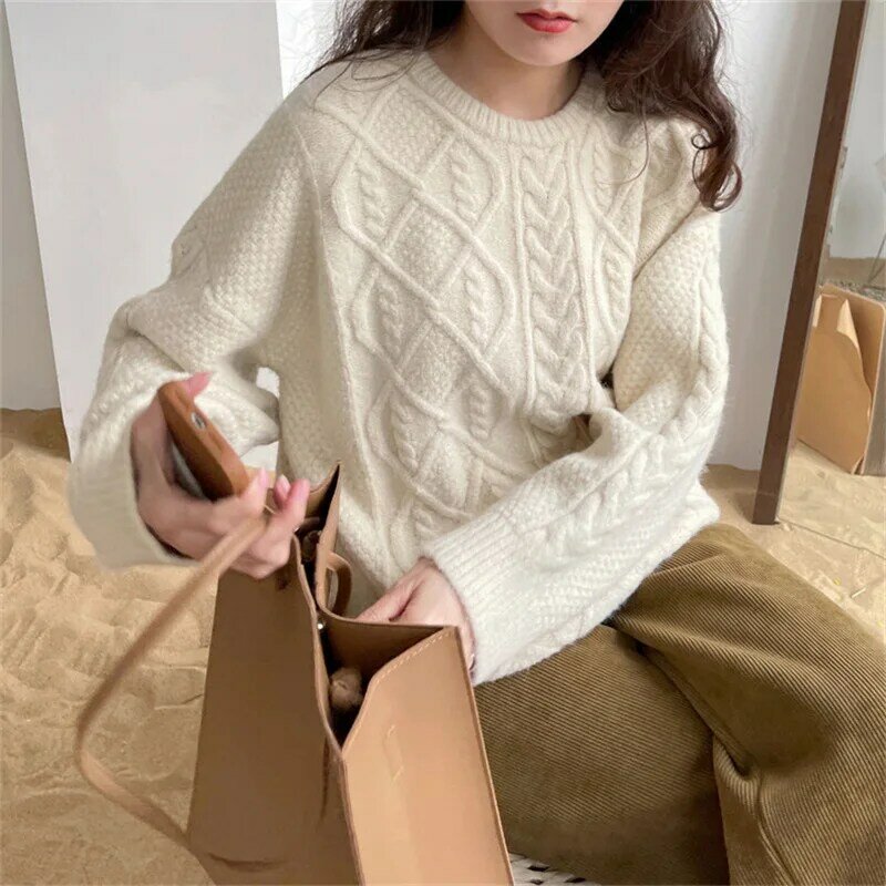 Sweater rajut Pullover lengan panjang ramping leher bulat gaya manis dan lembut baru musim gugur musim dingin Stasiun Korea Selatan Jepang
