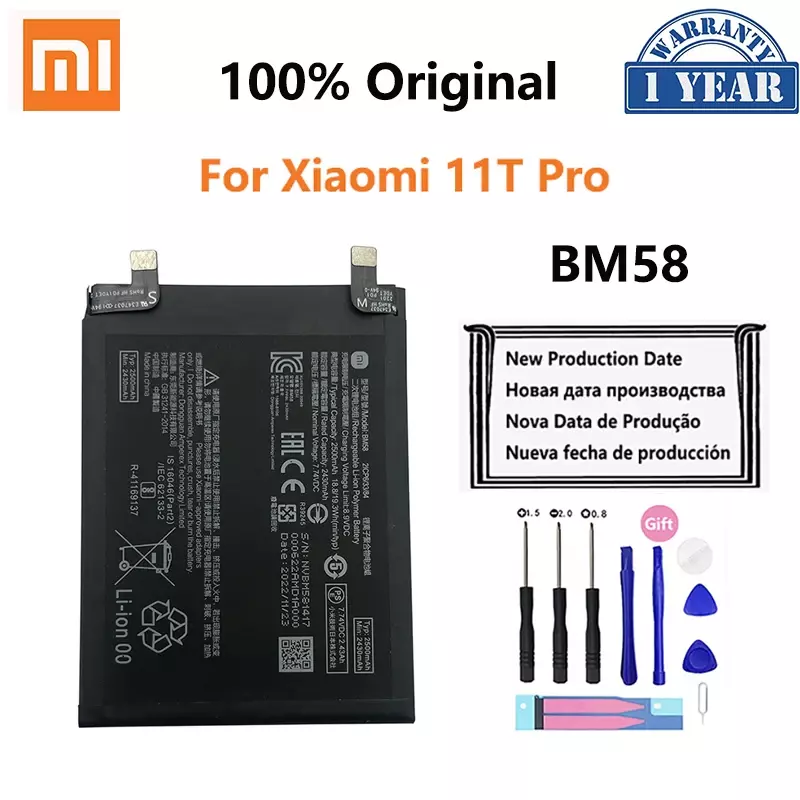 Xiaomi 11t pro用の交換用バッテリー,5000mAh, 100% mAh,オリジナル