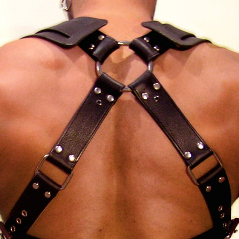 Cintura da uomo in pelle nera Pu Sexy grande cinturino sul petto gilet elastico abbigliamento per adulti abbigliamento da Club gioco di ruolo