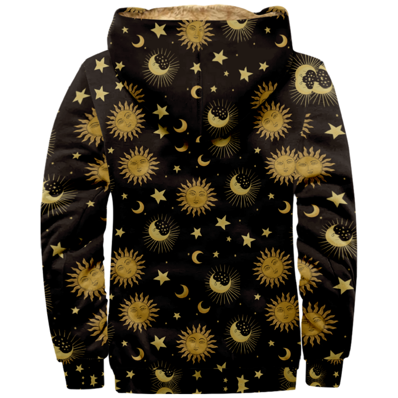 Sun Moon Star Print Hoodie Mode Lange Mouw Rits Sweatshirt Opstaande Kraag Jas Vrouwen Heren Harajuku Winterkleding