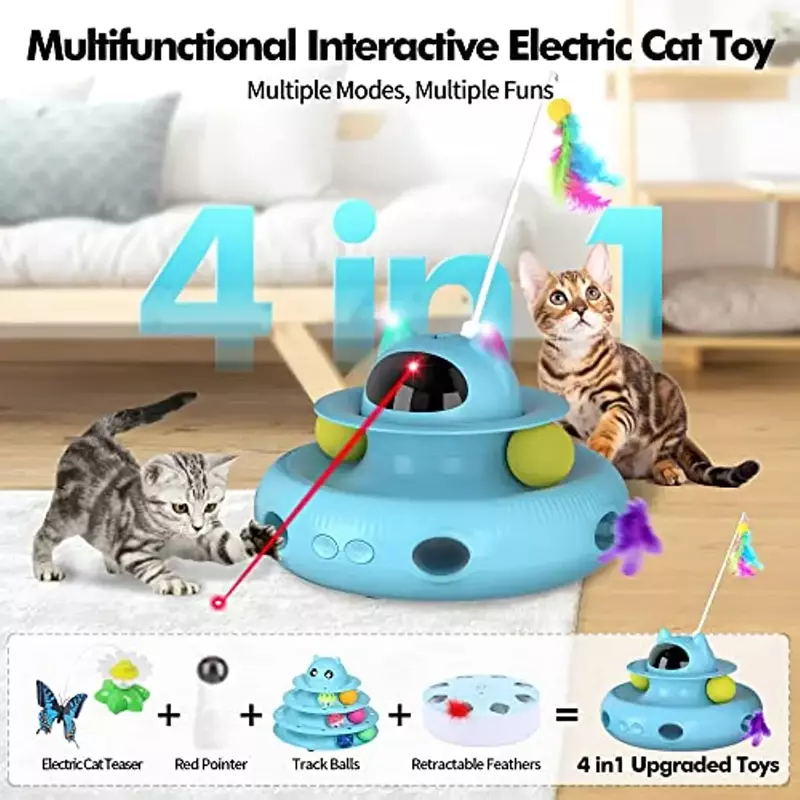 Juguetes interactivos para gatos, plumas ligero y de 4 en 1 juguete, juguetes de ejercicio de recarga para interiores automáticos