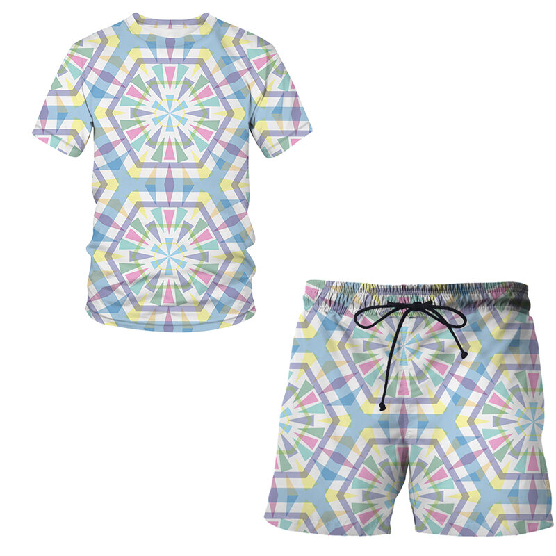 Popular conjuntos masculinos estilo japonês impresso t-shirts duas peças conjunto casual verão topos + shorts moda manga curta terno ropa hombre