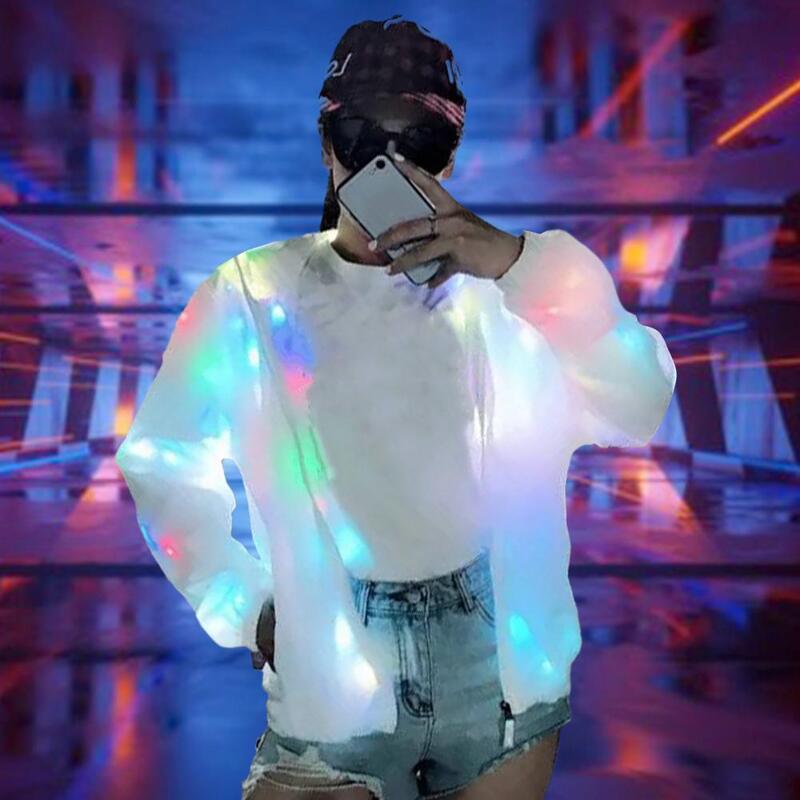 Jaqueta de brilho LED com capuz colorido, jaqueta iluminada, mangas compridas, bolsos para clube, desgaste da festa de concerto
