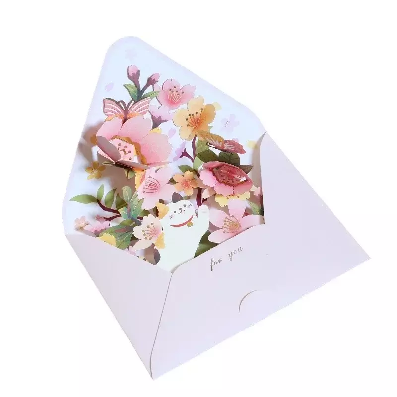 Set kartu pos Natal ulang tahun, Set kartu pos bunga romantis, dekorasi pesta, hadiah perempuan kreatif, kartu pos Pop-up 3D