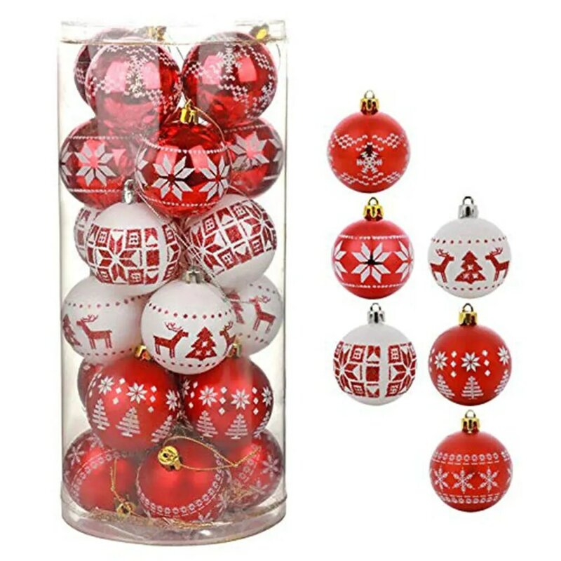 Ornamen hiasan pohon Natal bola Natal, 24 buah untuk dekorasi rumah liontin pohon Natal gantung, aksesori bola Tahun Baru