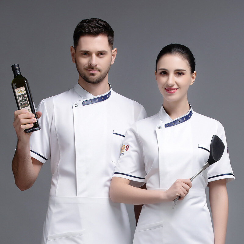 Fashion Chef Overalls Men's and Women's Short-Sleeved Breathable Chef Uniform Western Pastry Baking Cake Shop Spring and Summer