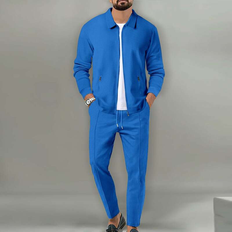 Men's casual suit, long sleeve top and S-3XL pants, stylish solid color high quality suit