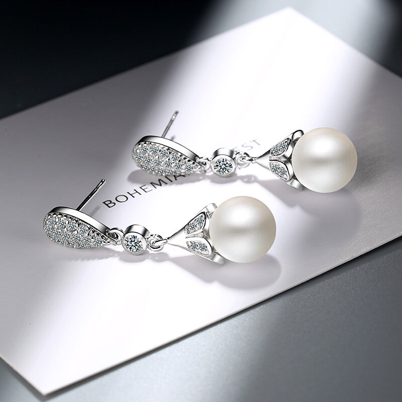 Alizero 925 Sterling Silber natürliche Süßwasser Perlen Tropfen Ohrringe für Frauen Perlen ohrring Hochzeits feier Modeschmuck
