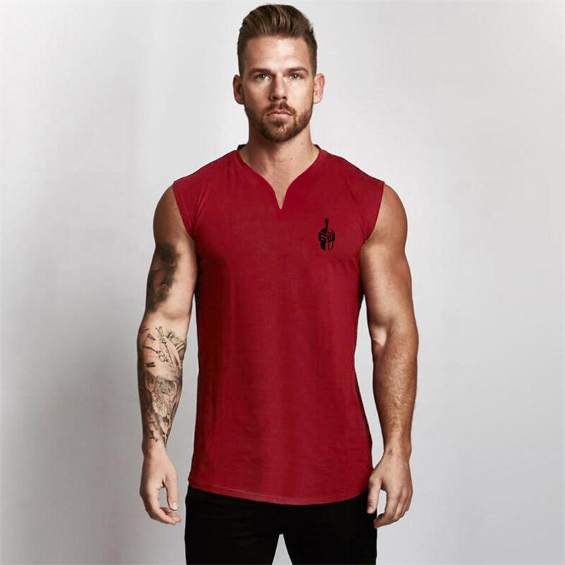 Hot Sale Gym Workout Bodybuilding Mens Cotton Casual Hip Hop Tank Tops Muscle Fashion Sleeveless Summer Breathable V Neck Shirt