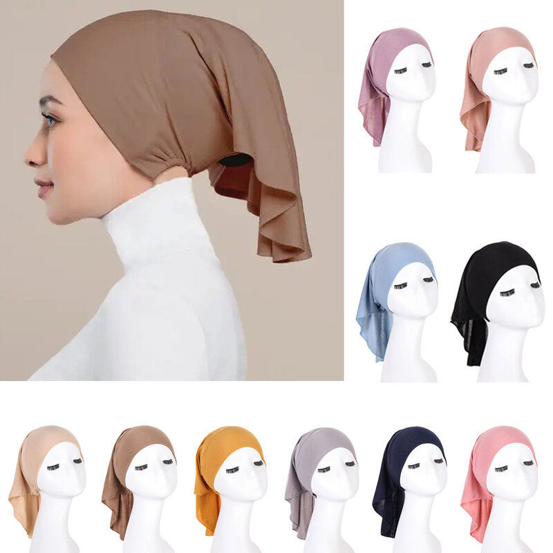Hijab interno muçulmano para mulheres, turbante underscarf, sob o boné, lenço elástico, envoltório de cabeça, tampa de perda de cabelo, chapéu islâmico