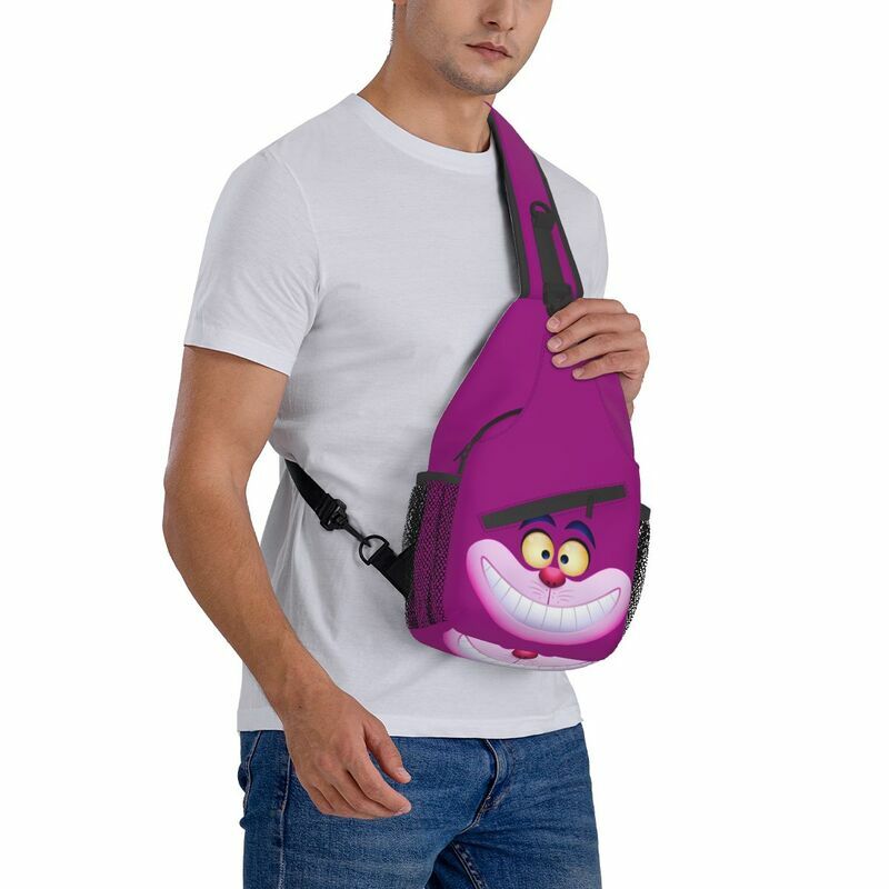 Нагрудная Сумка-слинг с улыбающимся Чеширским котом, персонализированный Рюкзак через плечо с мультяшным аниме для мужчин, рюкзак для путешествий