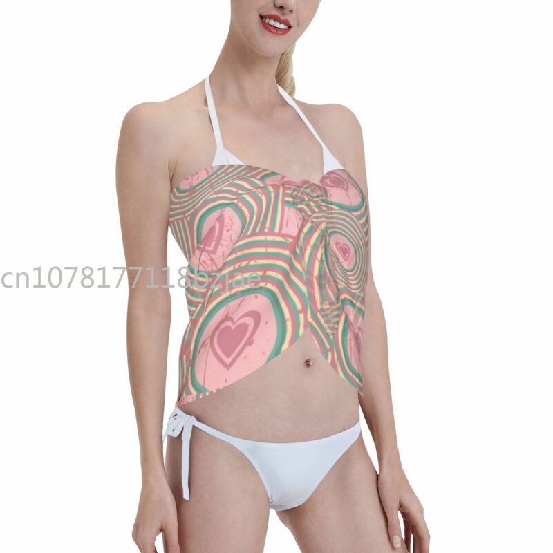 San valentino Love Heart Women Beach Cover Up Wrap Chiffon Swimwear Pareo Sarong Beachwear Casual bikini Cover Ups gonna costumi da bagno