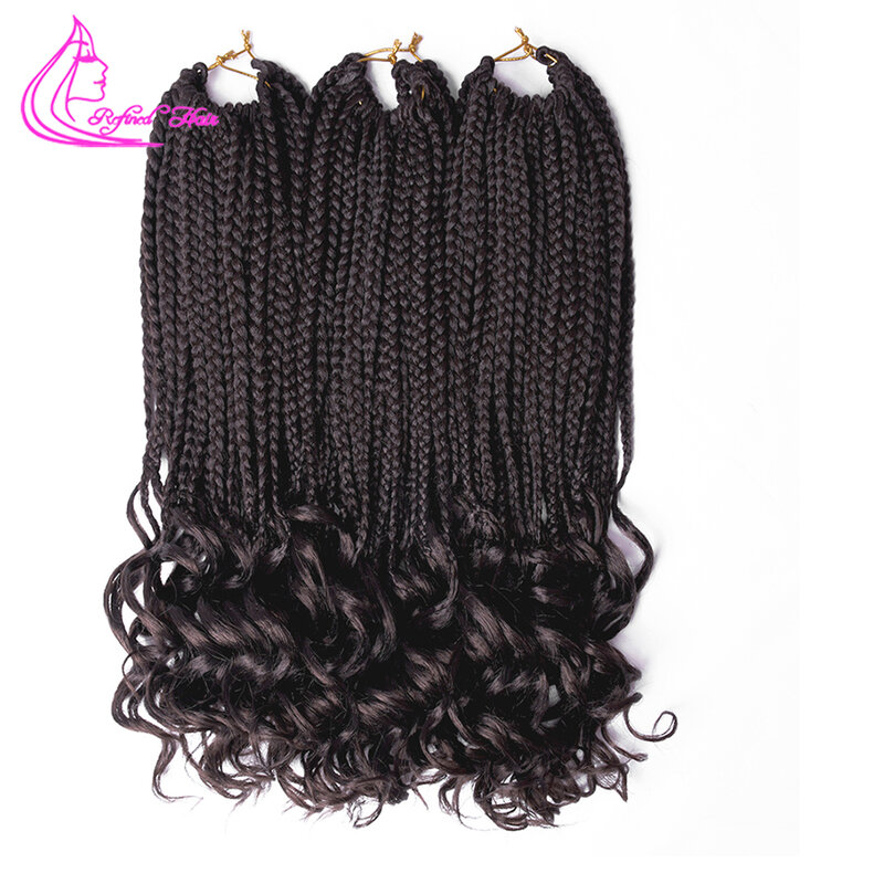 Box Braids Crochet Hair Pre looped Synthetic Curly Ends Braided Ombre Brown Burgundy Braiding Hair Extensions For Black Woman