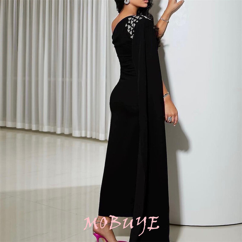 MOBUYE 2024 Popular O Neck Prom Dress Ankle-Length With Long Sleeves Evening Fashion Elegant Party Dress For Women