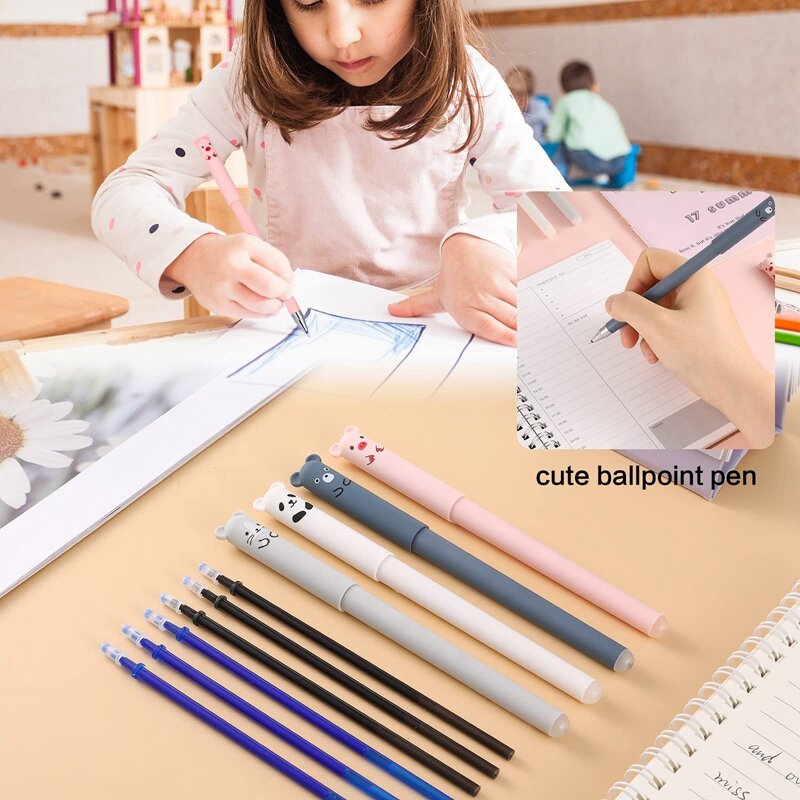 8 buah pena rol dapat dihapus pena gesekan, pena Gel kartun Panda lucu yang dapat dihapus dengan 10 isi ulang, untuk anak-anak siswa