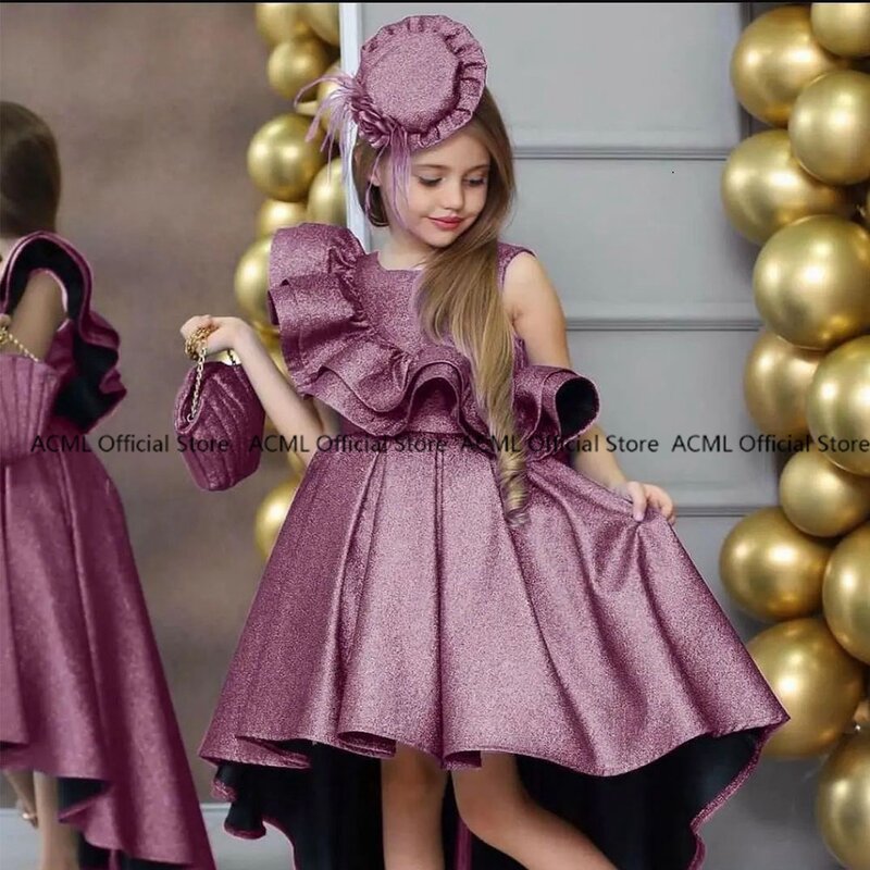 New Arrival A Line Sleeveless Satin First Communion Dress High Low Kids Gowns for Party Back Out Baby Birthday  Summer 2023