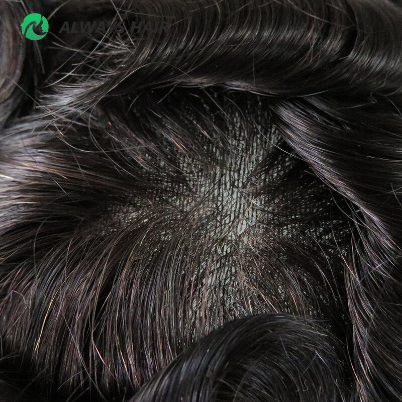 OS25 wig rambut palsu kulit tipis wig India untuk pria kepadatan rambut 100% 110% 130% 1/8 "V Loop depan dan simpul Sistem prostesis rambut
