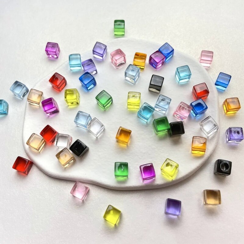 100 buah/set 8mm transparan persegi sudut kubus warna-warni kristal warna bening dadu catur potongan sudut kanan untuk papan permainan