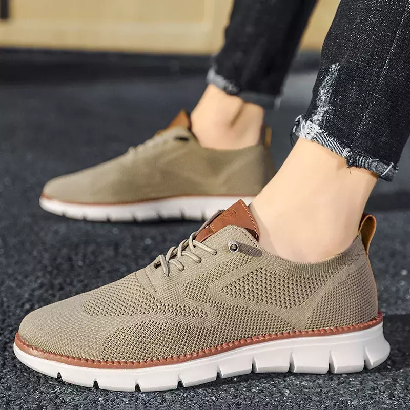 Men Sneakers Plus Size Trendy British Style Summer Breathable Soft Male Sports Shoes Fashion Solid Woven Mesh Running Flats 2024