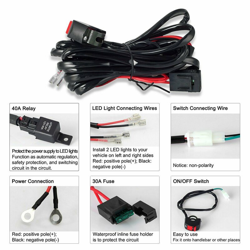 LED Headlamp Refit Switch Relay Wire DC 12V Motorbike Spotlight Cable Accessory Headlights Spotlight Wire Cable Switch Kit