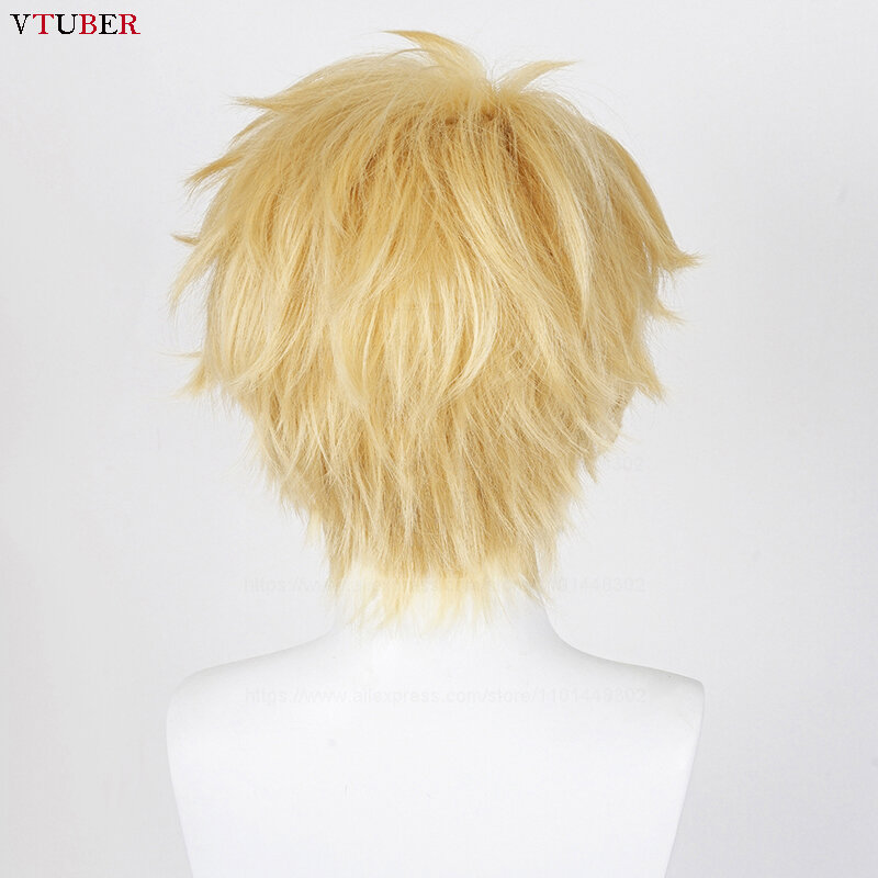 Peruka do Cosplay wysokiej jakości 30cm blond lub lniana peruka odporna na ciepło syntetyczne włosy Anime peruka do Cosplay s + czapka z peruką