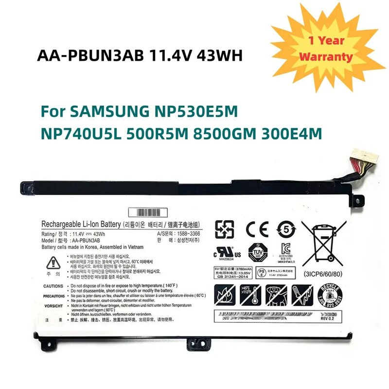 Batería AA-PBUN3AB para ordenador portátil SAMSUNG, pila para NP530E5M, NP740U5L, 500R5M, 8500GM, 300E4M, PBUN3AB, 11,4 V, 43Wh