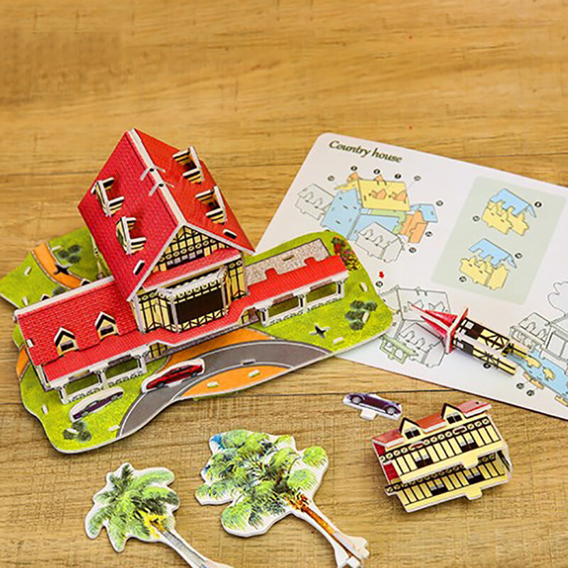 만화 성 건물 모델 종이 골판지 3D 직소 퍼즐, 수제 DIY 교육용 장난감 선물, 1PC
