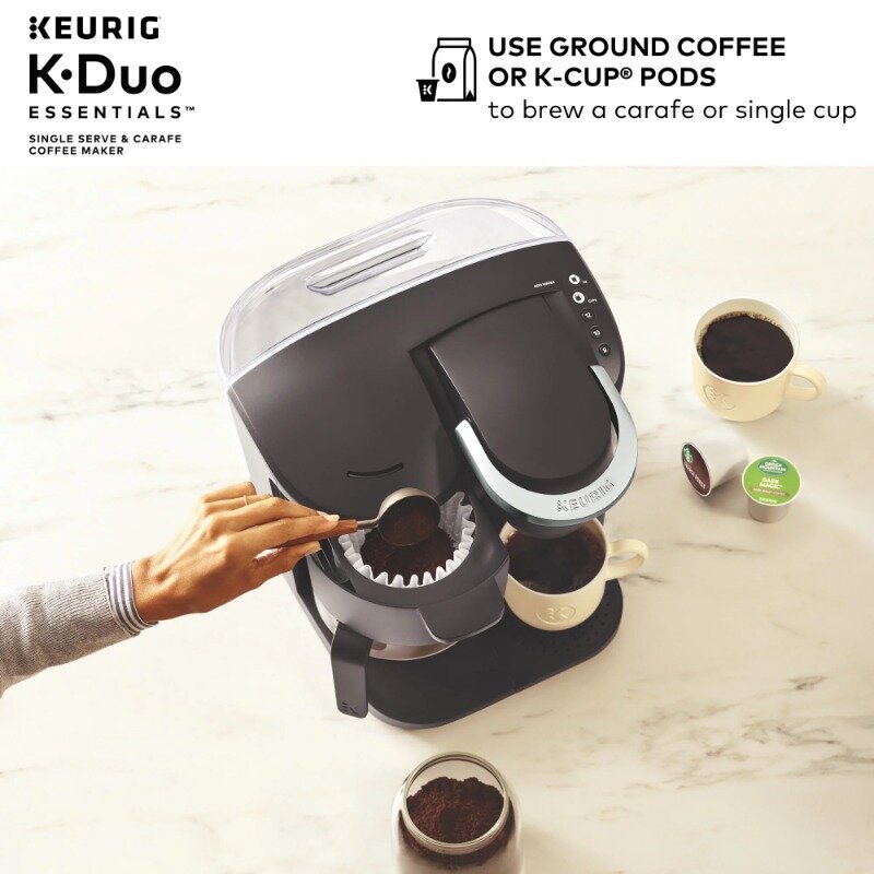 Keurig-Cafetière à dosette K-Duo Essentials, cafetière noire à service unique, noir, gris clair de lune, en option