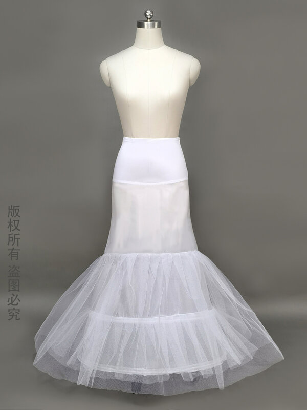 JIERUIZE  White Mermaid Wedding Petticoat 2 Hoops Bridal Crinoline  Bride Dress Underskirt Free Shipping