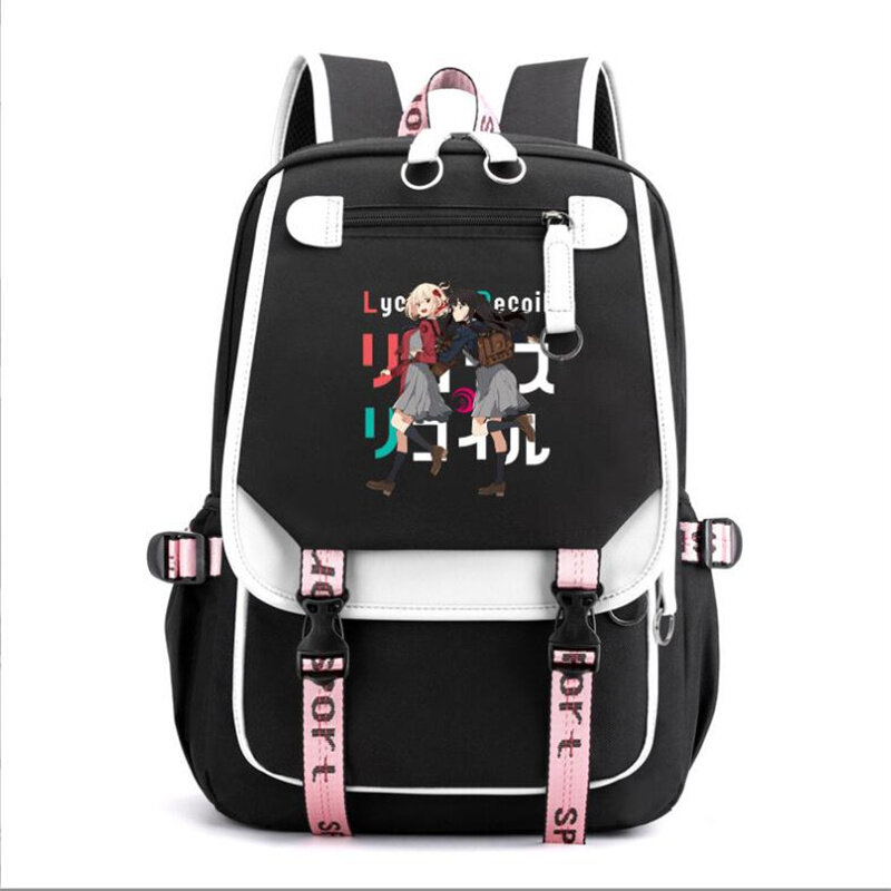 Mochila Lycoris Recoil para adolescentes, mochila colorida para laptop USB, bolsa de ombro de viagem para homens e mulheres, anime, ao ar livre