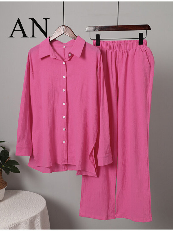 Conjunto de camisa y pantalones de manga larga con solapa y pantalones elásticos para mujer, conjunto de dos piezas, sudaderas, 2022