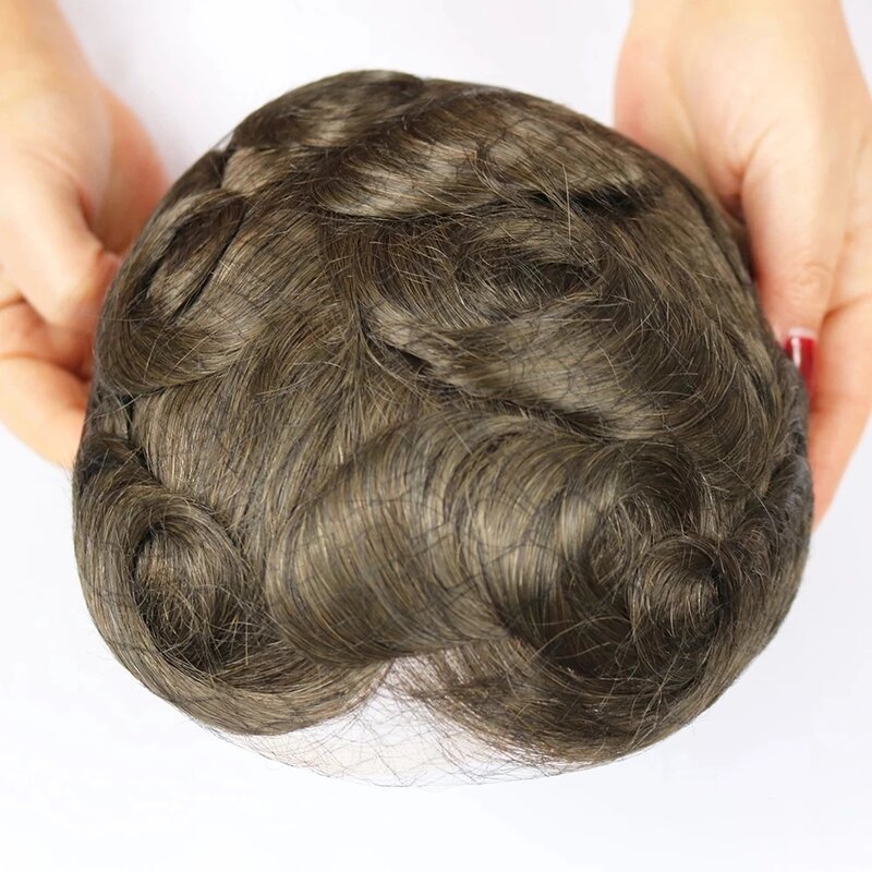 Natural Looking 0.06 Thin Skin Toupee for Men Ash Blonde 100% Remy Human Hair Man Wig Full PU V Loop Hairpiece Unit Replacement