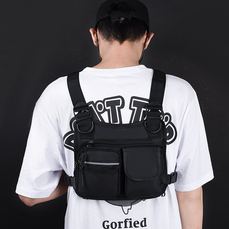2023 Hip Hop Streetwear Brust Rig Tasche mit Anhänger hochwertige Oxford Unisex Sport weste Multifunktions-Brusttaschen Hüft taschen