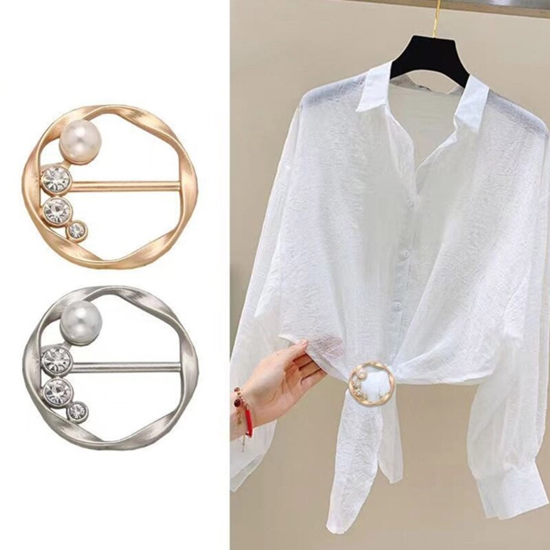 Fashion T-shirt Hem Knotted Brooch Pin for Women Shawl Clip Ring Corner Waist Knotted Clasp for Shirt Silk-scarf Decor