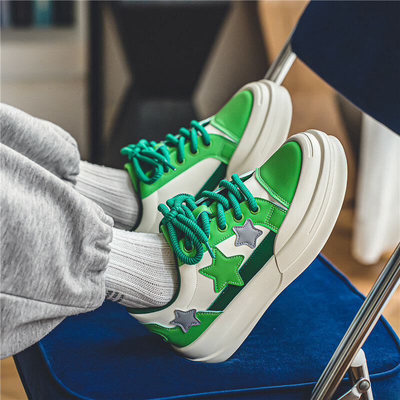 Sneakers Voor Heren Gevulkaniseerde Schoenen Platform Ster Design Veters Skateboard Casual Comfortabele Outdoor Hardloop Tennis Sportschoenen